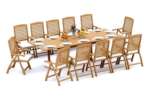 TeakFurnitureOutlet A-Grade Teak 13pc Dining 118 Mas Rectangle Table Ashely Reclining Arm Chair Set
