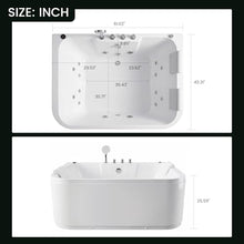 61-in Freestanding Acrylic Whirlpool Tub for 2 People with 16 Jets, LED Lights, Heater, Digital Control, Dual Headrests, Spa Massage Bath