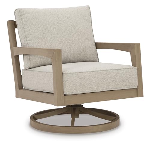 Signature Design by Ashley Hallow Creek Cottage Weather Resistant Outdoor Swivel Lounge with Cushion Light Brown Beige