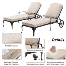Luccalily Chaise Lounge Patio Chair Set of 2 with Wheels, Adjustable Reclining, Rust-Resistant Aluminum, Waterproof Beige Cushion
