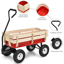 Outdoor Garden Cart Heavy Duty Utility Wagon Garden Dump Cart with Removable Wooden Side for Lawn Camping