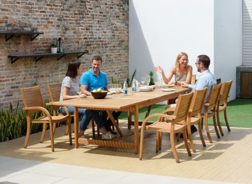 Amazonia Berlin 9-Piece Teak Finish Rectangular Extendable Patio Dining Set