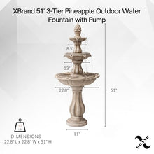 XBrand 51" 3-Tier Outdoor Water Fountain with Pineapple Top – Beige Freestanding Garden Waterfall with Pump, Auto Shut-Off, and Fiber Resin Build – Lawn & Patio Decor