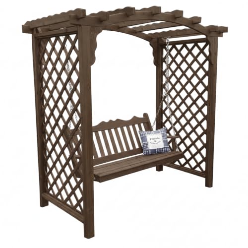 Keystone Amish Co. Newberry Cedar Garden Arbor, Heavy Duty Outdoor Wooden Archway Trellis for Climbing Plants, Amish Crafted, Made in USA & Swing, 6-Foot, Walnut Stain