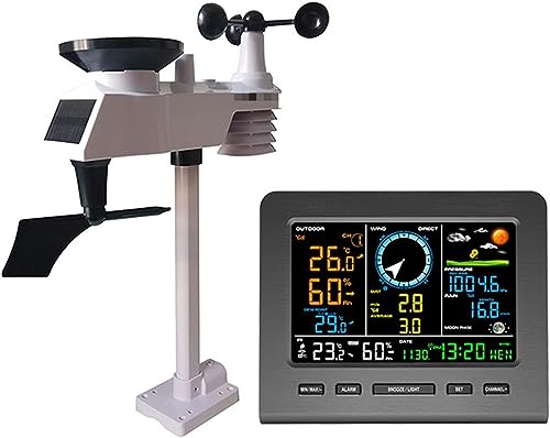 SHANBOYU Wireless Weather Station with Outdoor Sensor, Weather Station with Solar Cell, Measures Weather ecast, temperature, air pressure, humidity, wind meter, rain meter, moon phase, alarm clock