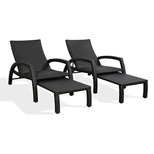Iwicker Handwoven Rattan Chaise Lounge Chairs Set of 2 Black