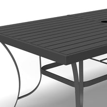 Four Seasons Courtyard Palermo Slat Top Table with Aluminum and Powder Coated Frame and Umbrella Hole for Outdoor Dining Tables, Gray