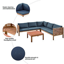 Quarte 4 Piece Outdoor Patio Conversation Furniture Set, Wood Sectional Sofa Set with Water Resistant Cushions/Coffee Table, Garden Backyard Poolside L Shape Corner Sofa Set