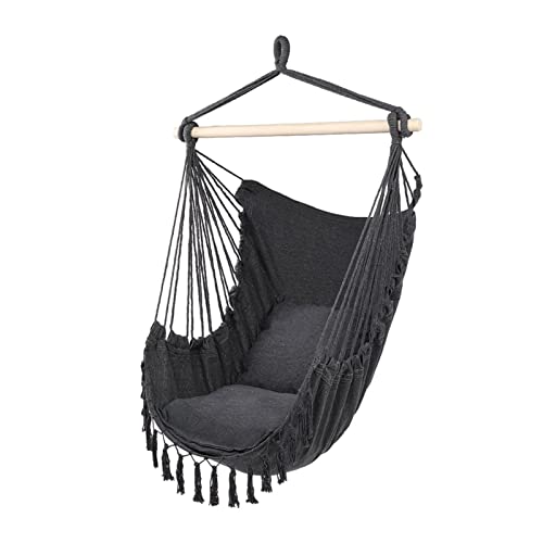 LUCBEI Swings Seats Garden Chair Hanging Hammock Chair Swing Deluxe Outdoor Indoor Garden Furniture Hanging Rope Chair with Pillow Porch Decor Play Set Swings (Color : Dark Grey)