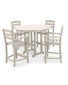 POLYWOOD La Casa Café 5-Piece Round Dining Set - Sand - All-Weather Outdoor Patio Furniture - HDPE Lumber - Coastal Style Table and 4 Chairs