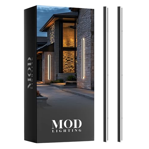 MOD LIGHTING Haylen Wired LED Outdoor Wall Light (2-Pack), 67" Water Resistant Outdoor LED Sconce, Remote Dimming Modern Wall Sconces for Patio, Garage, Black