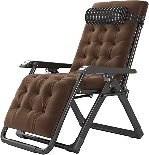 UYCVT Zero Gravity Chair Portable Deck Chair Terrace Garden Sun Lounger Lunch Break Lounge Chair with Upholstered Cushions Chaise Lounges Brown-Size