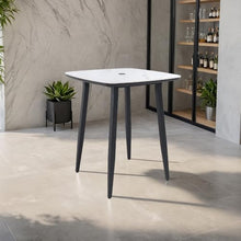 callmego Outdoor Bar Height Table with Sintered Stone Top and Umbrella Hole, Rust-Resistant Aluminum Frame for Patio, Balcony, Poolside