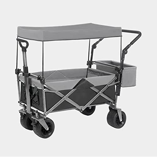 ZGLINMZ Collapsibles Wagon Folding Garden Cart W/Removable Canopy, Extra Large Portable Camping Beach Utilit Cart W/Adjustable Push Pull Handle (Black)