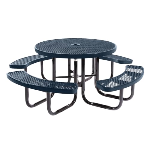 COATEDOUTDOORFURNITURE 46In Round Picnic Table, Expanded, Dark Blue