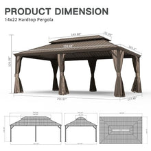 Ginkartu 14'x22' Hardtop Gazebo, Galvanized Steel Double Roof Outdoor Canopy with Drainage System, Upgraded Mesh Netting & Privacy Curtains, Heavy Duty Metal Pergola for Patio, Grey (Brown, 14'x22')