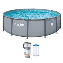 Funsicle Oasis 14' x 42" Round Above Ground Swimming Pool, Includes FiltraBoost 1200 GPH Filter Pump with AutoSkimmer, Ladder, Cover Ground Cloth, Type C Filter Cartridge & Repair Patch, Cool Gray