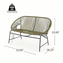 SRECELL Outdoor Wicker Loveseat Patio Furniture, PE Rattan Love Seat with Iron Frame, All-Weather Patio Bench Seating for Backyard, Balcony, Deck, Modern Outdoor Couch No Cushions,Green