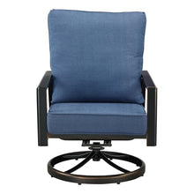 Oakland Living Pair of Black Aluminum Patio Deep Seating Swivel Rocker Club Chairs with Blue Cushions