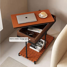 Modern Modern Side Table with Wheels, Mobile End Table with Rotatable Tray and Hidden Storage Basket, Side Table Nightstand with Storage Shelf, for Sofa Kitchen Living Room and Bedroom Simple