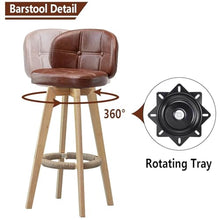 Counter Height Chairs,Wooden Bar Stools Set of 2, Kitchen Breakfast High Stool with Padded Back & 360 Degree Rotation Seat, Nordic ic Bar Chair for Dining Room, Cafe, Counter,Brown,63cm/24.8"(Black,73