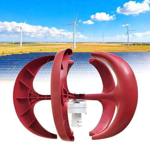 WTRYRN 5 Blades Vertical Wind Turbine Kit,Vertical Wind Turbine Windmill Power Generator,Wind-Solar Hybrid Street Lights, Highways, Scenic Spots Red-12V