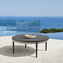 Armen Living Zella Round Coffee Table in Aluminum with Charcoal Finish and Light Gray Rope