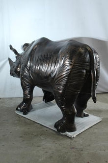 NIFAO Rhinoceros Aluminum Statue, Large Wildlife, 60" L x 17" W x 35" H
