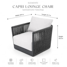 Outdoor Lounge Chair Elementi Capri Patio Lounge Chair, Aluminum and Rope Outdoor Armchair with Canvas Granite 5402 Cushions, Dark Gray Frame, 31.7 x 29.9 x 25.6 in