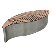 HASMI Outdoor Park Garden Benches Outdoor Creative Bench Park Square Art Bench Stainless Steel Leaf-Shaped Bench Wooden Slatted Seat Outdoor Lounge Chair Without Backrest Yard Furniture