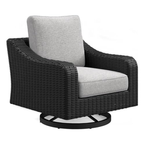 BOWERY HILL Outdoor Swivel Lounge Chair with Cushion, 360-Degree Swivel, Black Resin Wicker and Aluminum Frame, UV-Resistant Nuvella Fabric, Powder-Coated Finish, 35" W x 37" D x 35" H, Patio Seating