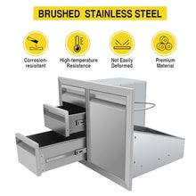 KODOM 29.5" W x 22.6" H x 21.7" D Outdoor Kitchen Stainless Steel Cabinet BBQ Access Triple Propane Drawers Combo with Fixed Trash Ring for BBQ Island Patio Grill Station