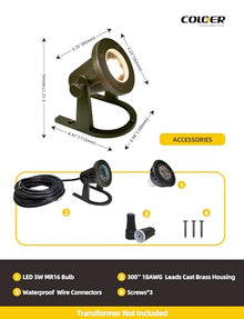 COLOER Brass Underwater Lights 10 Pack with 5W LED MR16 Bulb Bronze