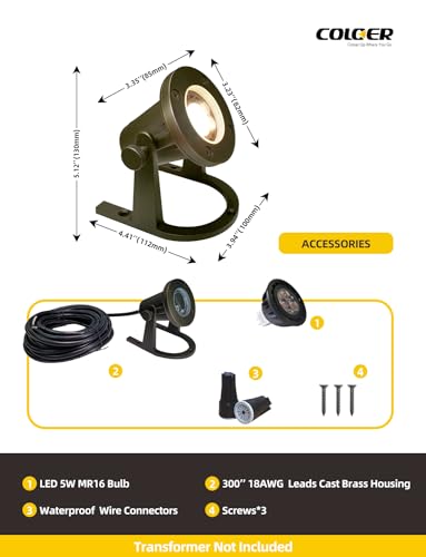 COLOER Brass Underwater Lights 10 Pack with 5W LED MR16 Bulb Bronze