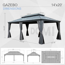 Ginkartu 14'x22' Hardtop Gazebo, Galvanized Steel Double Roof Outdoor Canopy with Drainage System, Upgraded Mesh Netting & Privacy Curtains, Heavy Duty Metal Pergola for Patio, Grey