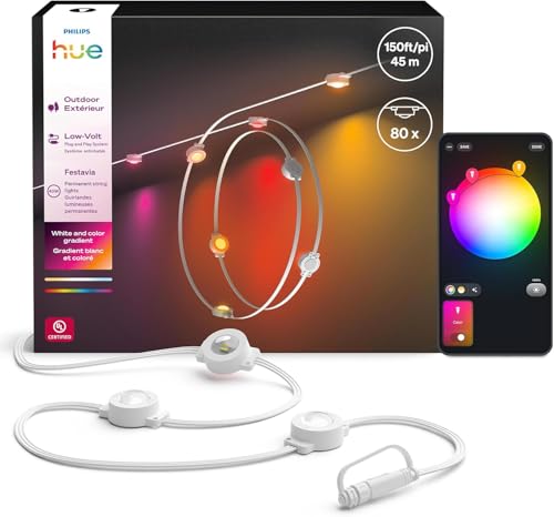 Philips Hue Festavia Permanent Outdoor String Lights, 80 Lights, 150ft