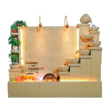 Elegant Stone Waterfall Fountain with LED Lights and Planter Shelves – Dual Sides for Indoor and Outdoor Zen Garden Decoration, 63 inch-79 inch Height Options(B+Beige)