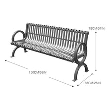YCYHXJB Patio Garden Bench, Metal Outdoor Bench with Backrest and Armrests, Rounded Corners, Load Capacity 880 Lbs for Lawn, Yard, Porch, Work Entryway(Blue,150x63x78cm/59x25x31in)