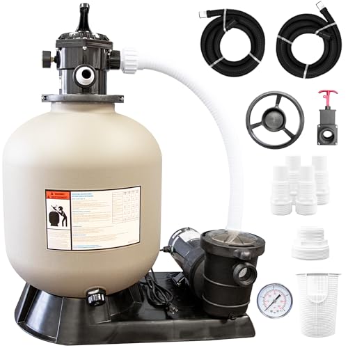SWIMLINE Sand Filter Pump for Above Ground Pool - 19'', 1 HP, 4500 GPH Pump flow rate 7 way Multi port valve, Easy Installation