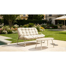 Outdoor PE Rattan Double Chair Loveseat with Cushioned Seat, Metal Frame, Curved Armrests, Woven Patio Bench Sofa for Porch Garden Poolside Balcony Backyard Conversation Lounging Relaxation