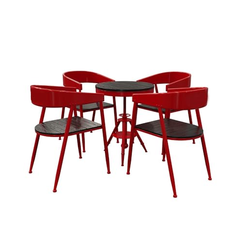 JOSOGO Retro Industrial Bistro Table and Chair Set, Height-Adjustable Round, Metal Frame Chairs for Small Patio Balcony Kitchen Nook(I)