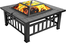 Garden Fire Pit Grill Bowl Grill Barbecue Rack with Grill Shelf, for Barbecue, Heater, Ice Pit, Metal Brazier Camping Bowl for Garden Patio Outdoor, Protective Cover,Square (Square)