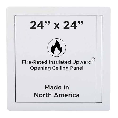 Best 24" x 24" Insulated Fire-Rated Upward Opening Ceiling Access Panel with Flange, LEED Compliant 20-Gauge Galvanneal Metal Access Door, 2" Mineral Wool Insulated Metal Access Panel, BA-FRU