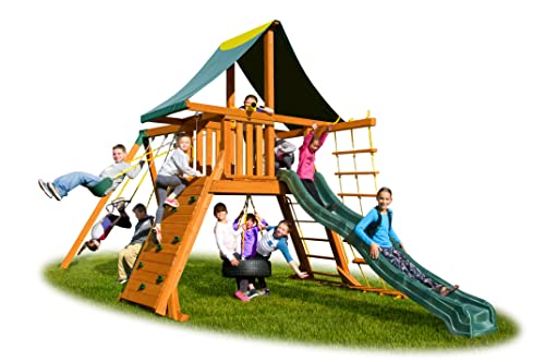 Best in Backyards Supremescape Cedar Wood Swing Set Jungle Gym Green & Yellow Components