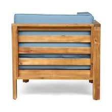 Spollowe 2 Piece Love Seat Set Acacia Wood Frame with Water Resistant Cushions for Patio Garden Blue