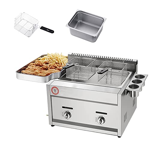 Dntum Fryer,Commercial Gas Fryer,12L Top Basket Stainless Steel Fryer Restaurant Home Fries Chip with Seasoning Trough