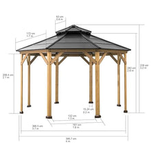 Sunjoy Ion Collection 13x13 ft Cedar Framed Octagon Wood Gazebo with Brown Steel Hardtop Roof