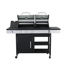 3-Burner Propane & Charcoal Hybrid BBQ Grill - 37230 BTU Stainless Steel Outdoor Grill with Side Burner, Enameled Cast Iron Grids, Lockable Casters & Built-In Thermometer