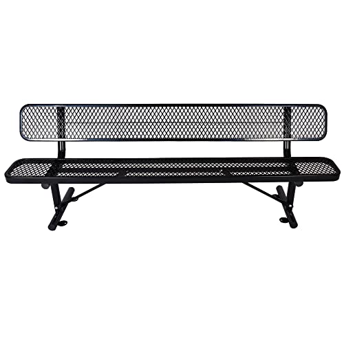 Heavy Duty Metal Park Bench for Outside, Outdoor Garden Benches with Backrest & Portable Frame, Expanded Metal Mesh Bench for Shopping Malls, Lawn, Park, Deck, Patio, Porch (Black, 8FT/96INCH)