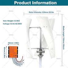 ROGHA Wind Turbine Generator Kit, 10000W-12000W Portable Vertical Helix Wind Power Turbine Generator, 3 Blade Wind Generator Kit with Charge Controller for Marine RV Home Industrial Energy 10000W-24V